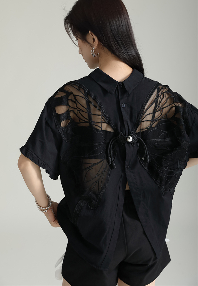 2024 White Short Design Sense Sleeved Shirt CA24030108W