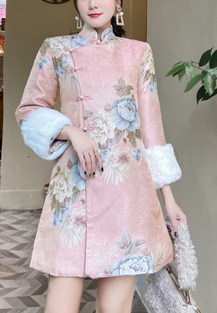 Cheongsam retro jacquard embroidery thickened cotton jacket dress CA122708