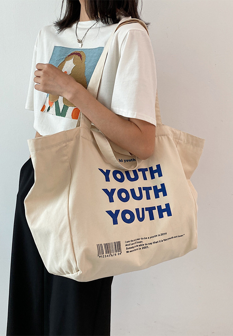 2024 White Printed Handheld Canvas Bag CA24032308W