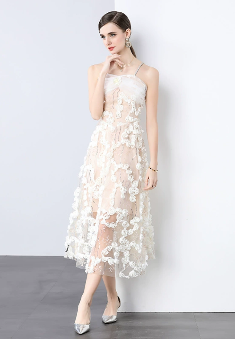 2025 mesh waist cinching three-dimensional dress CA25031208BE