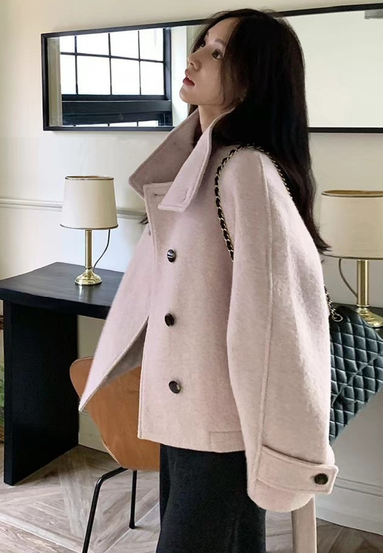 New French style warm stand collar solid color coat CA25102008BK