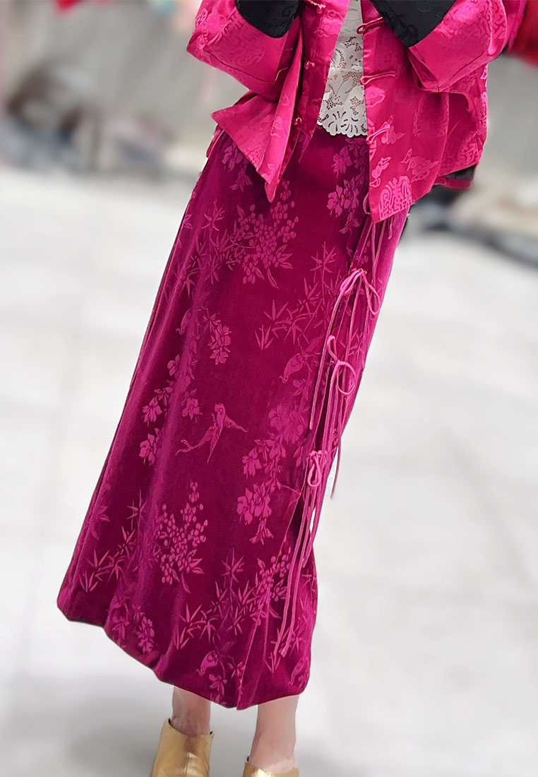 Chinese retro jacquard velvet elegant skirt CA010608BE