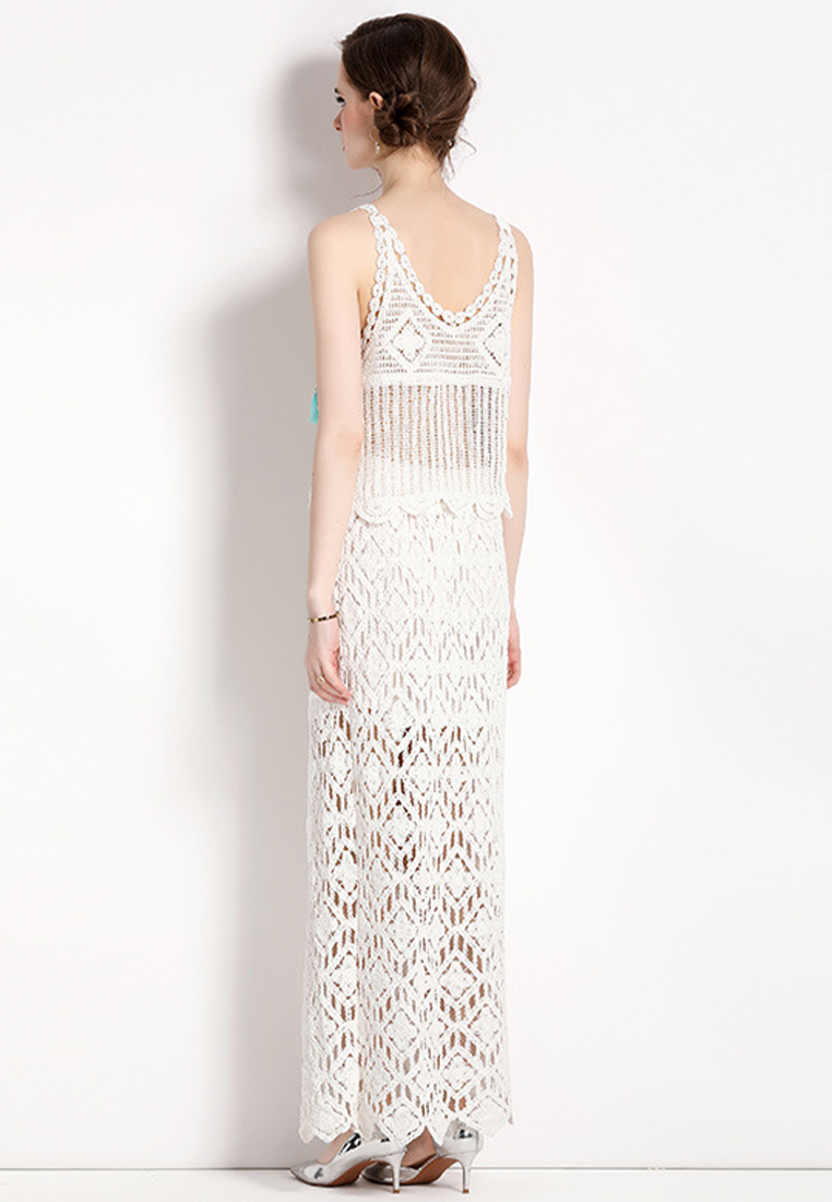 2024 suspender short crochet vest, medium length skirt two-piece set CA4021908W