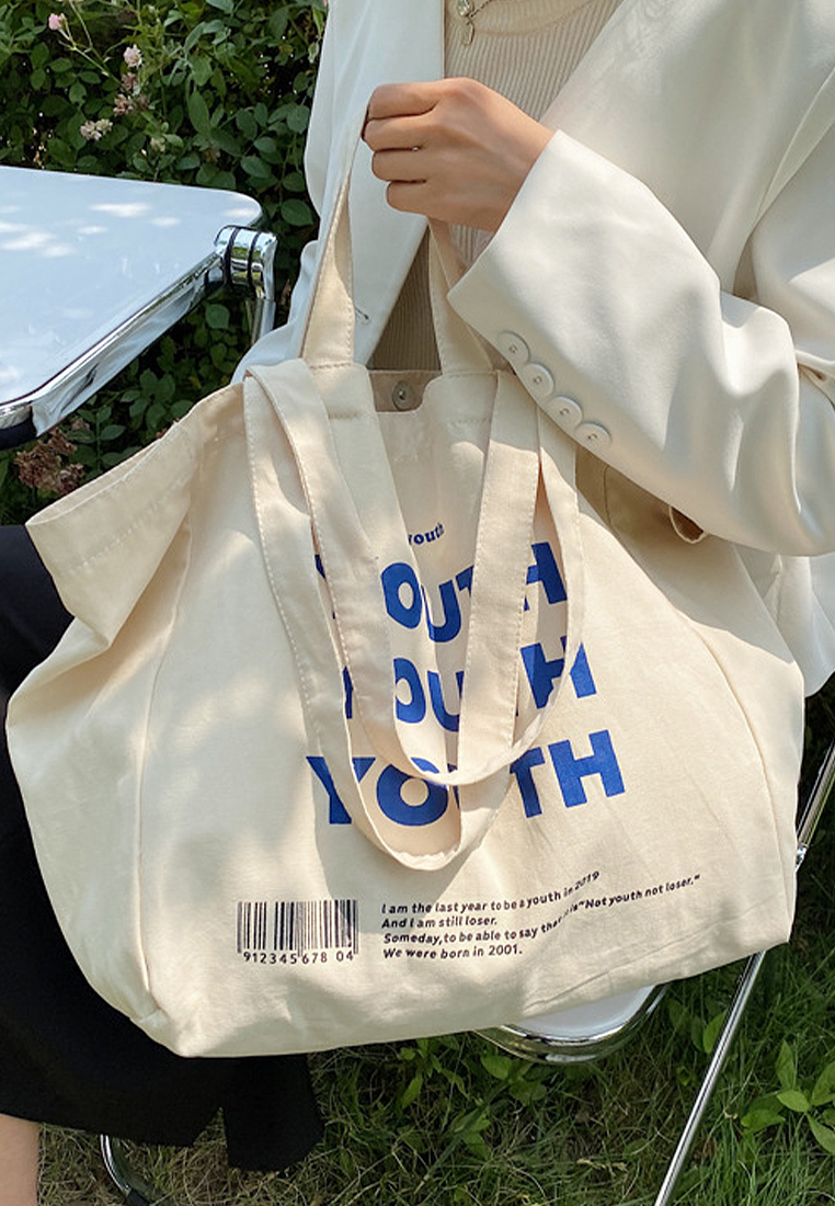 2024 White Printed Handheld Canvas Bag CA24032308W