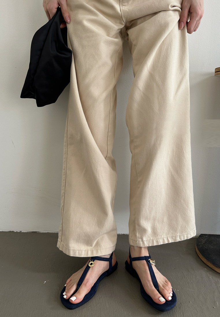 Retro metal buckle thong flat sandals CA25042208BL