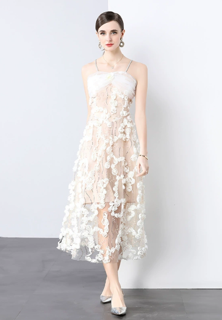 2025 mesh waist cinching three-dimensional dress CA25031208BE