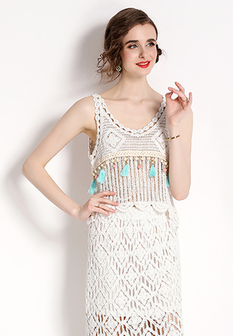 2024 suspender short crochet vest, medium length skirt two-piece set CA4021908W