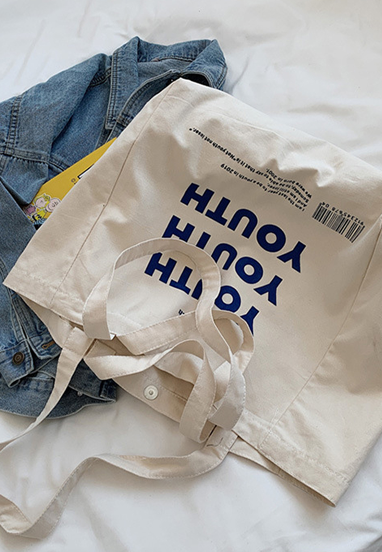 2024 White Printed Handheld Canvas Bag CA24032308W