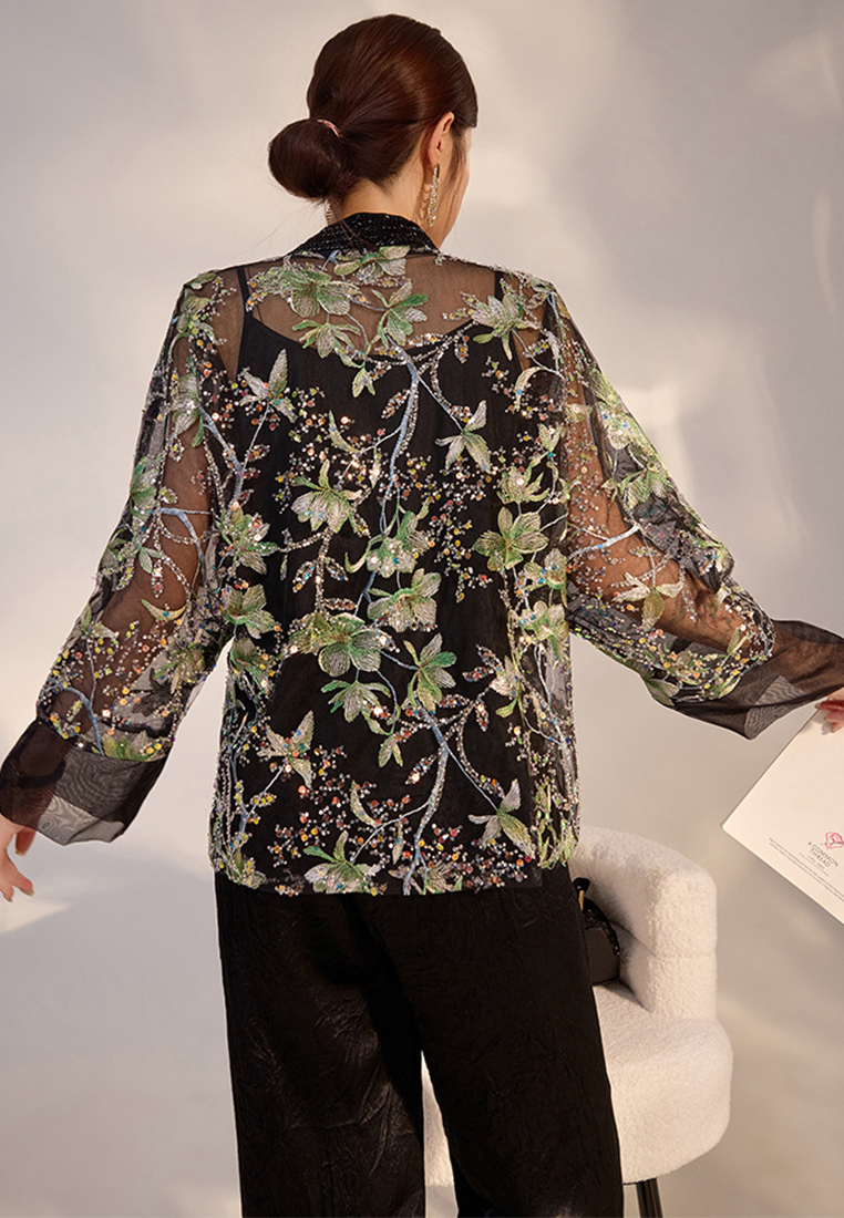 2024 New floral nail bead embroidered top CA24090308BK