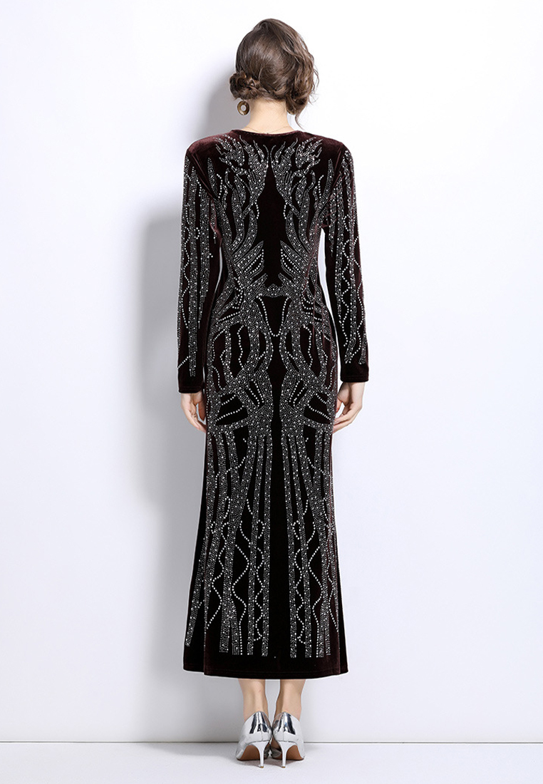 Temperament long sleeved velvet covered hip dress CA241128108BW