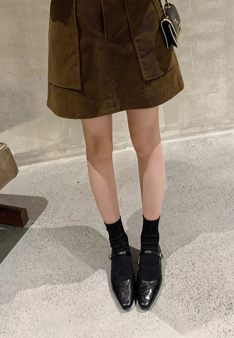 One-strap flat-soled cowhide shallow-mouth shoes CA25030319BW