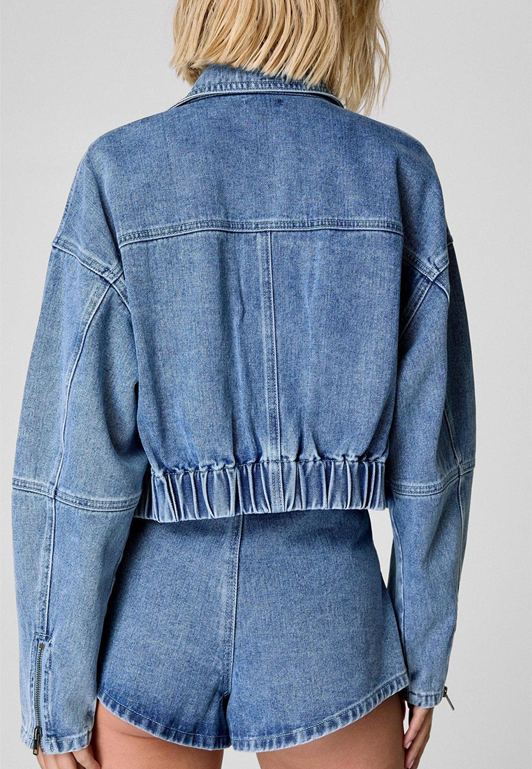 Workwear-style denim jacket + high-waisted loose shorts set CA25091508BL