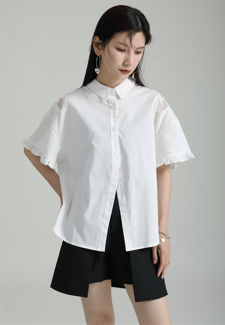 2024 White Short Design Sense Sleeved Shirt CA24030108W