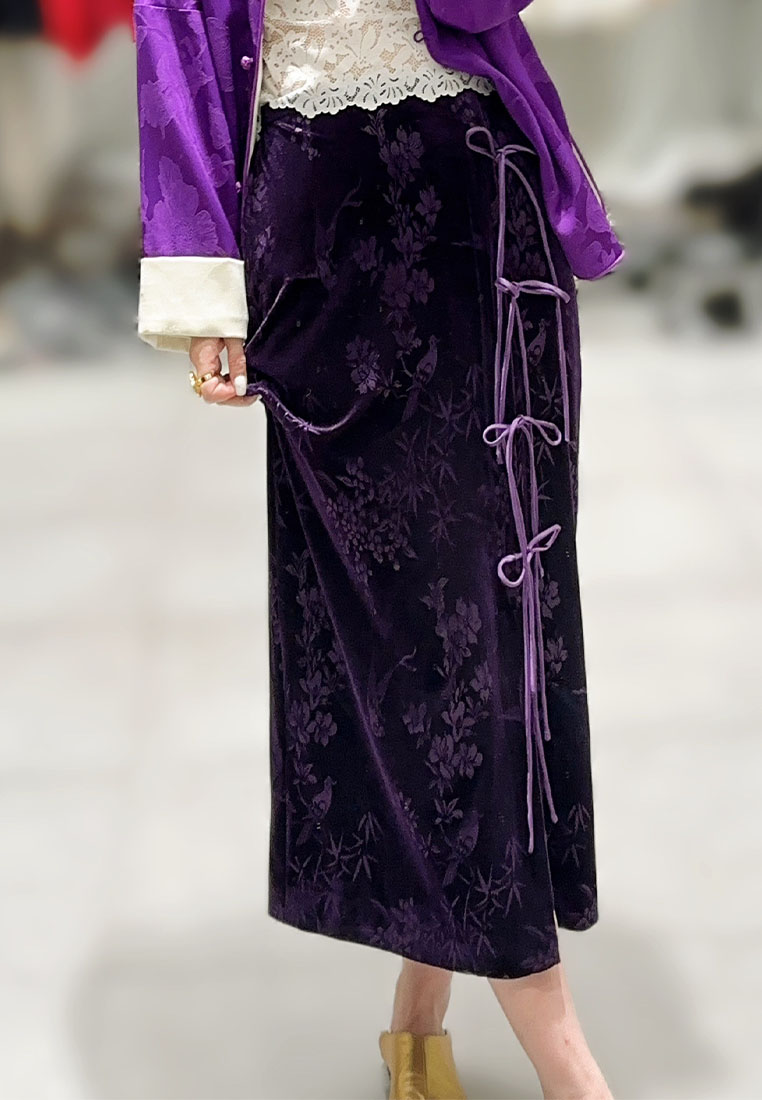 Chinese retro jacquard velvet elegant skirt CA010608BE