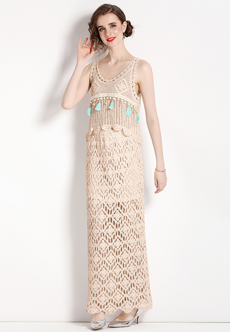 2024 suspender short crochet vest, medium length skirt two-piece set CA4021908W