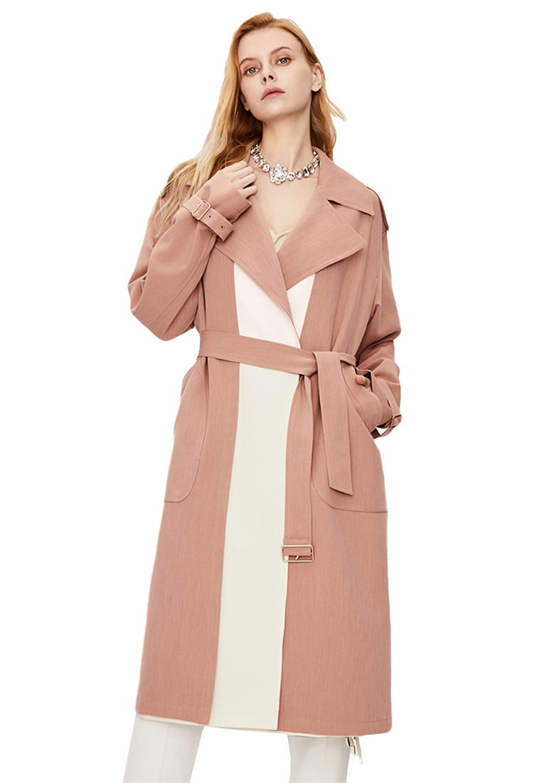 High end fashion design contrasting color lace-up trench coat CA101708PK