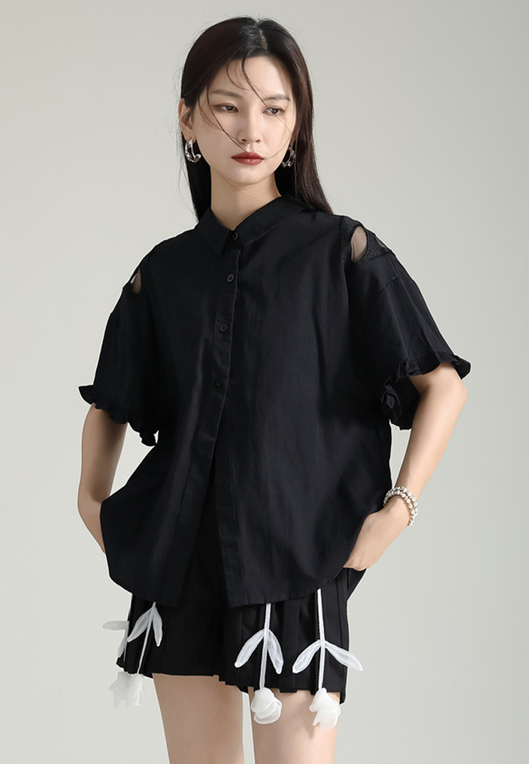 2024 White Short Design Sense Sleeved Shirt CA24030108W