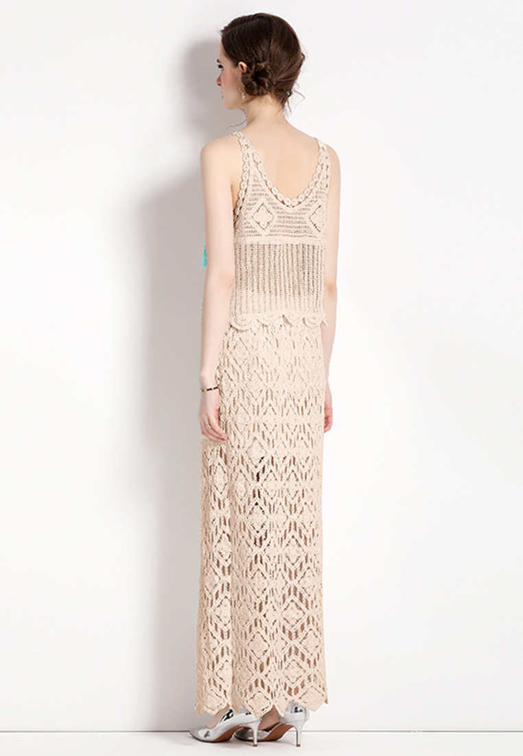 2024 suspender short crochet vest, medium length skirt two-piece set CA4021908W