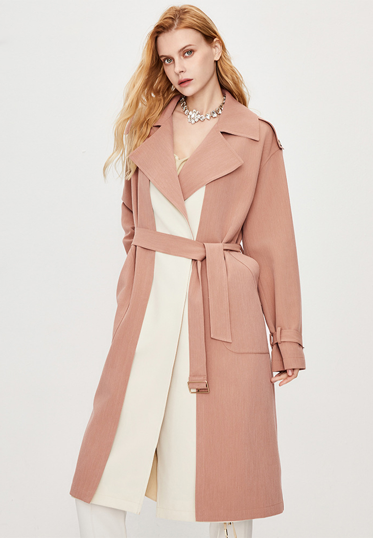High end fashion design contrasting color lace-up trench coat CA101708PK
