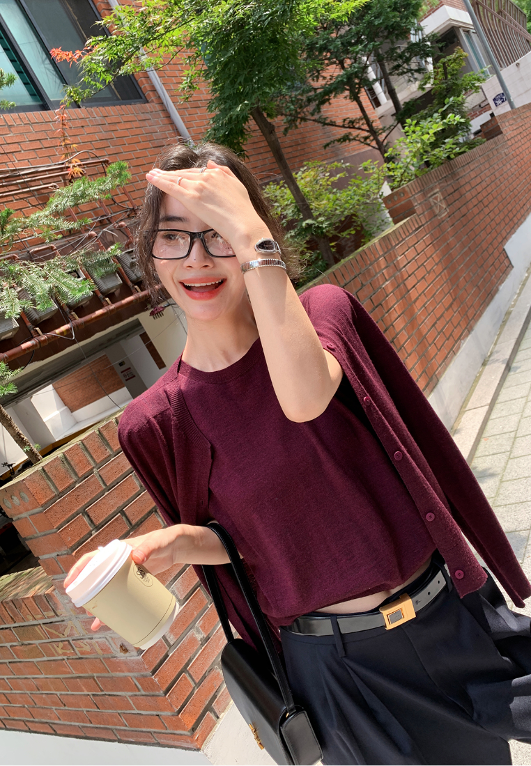 Knitted Off-Shoulder Vest Casual Cardigan Set CA25110308RD