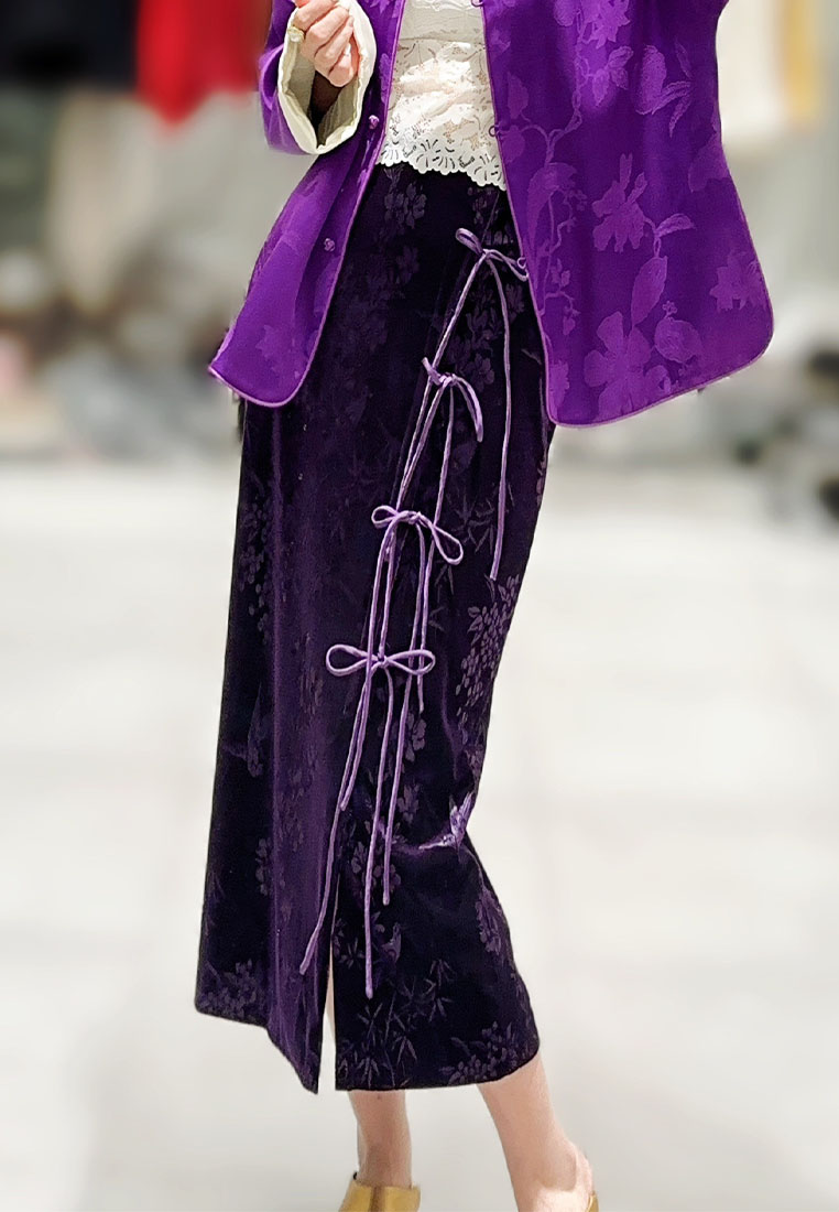 Chinese retro jacquard velvet elegant skirt CA010608BE