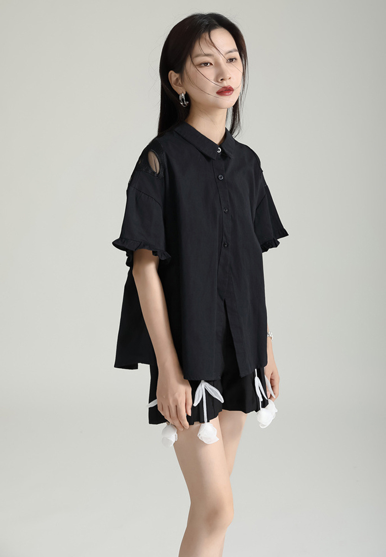 2024 White Short Design Sense Sleeved Shirt CA24030108W