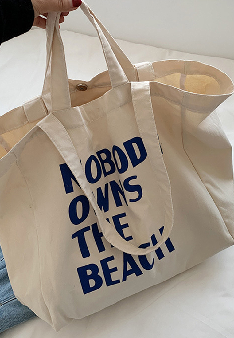 2024 White Printed Handheld Canvas Bag CA24032308W