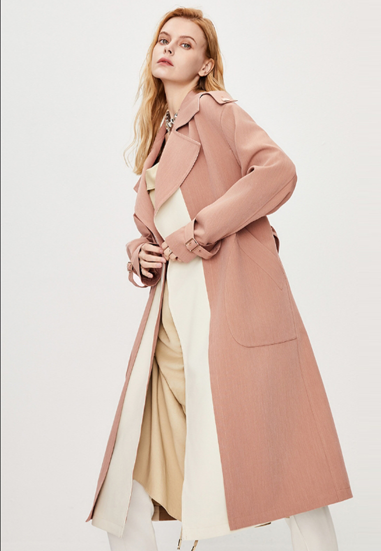 High end fashion design contrasting color lace-up trench coat CA101708PK
