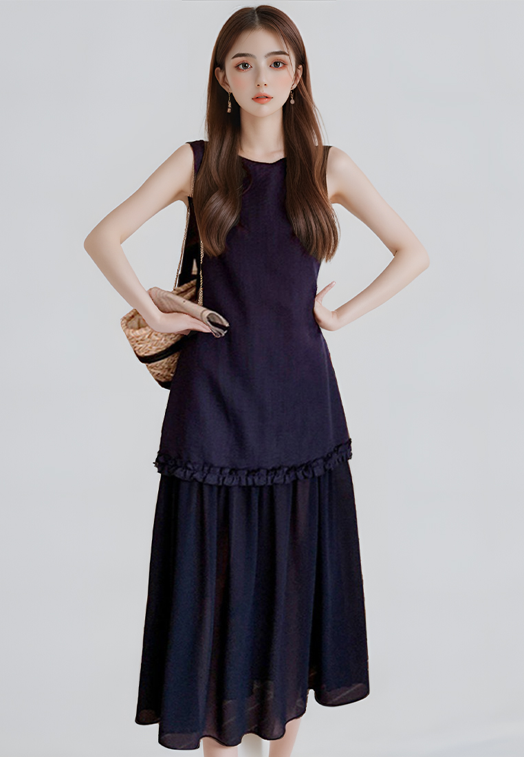 New Summer Mesh Paneled Sleeveless Tank Dress CA25061780BL