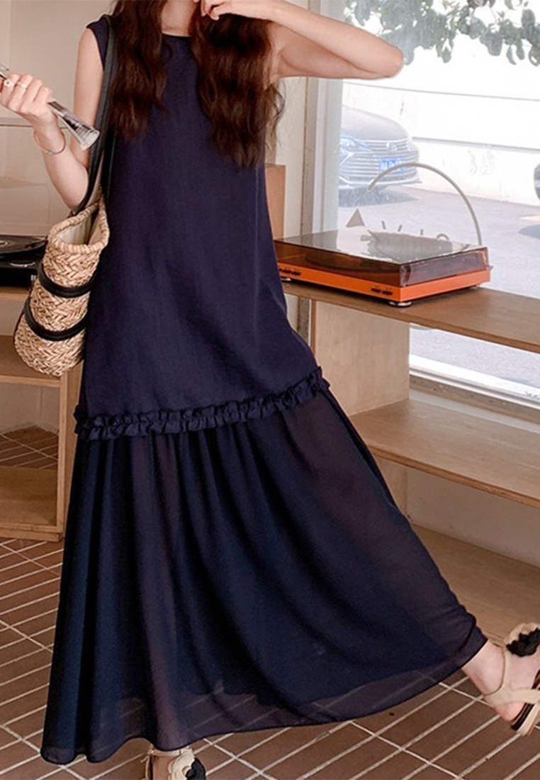 New Summer Mesh Paneled Sleeveless Tank Dress CA25061780BL