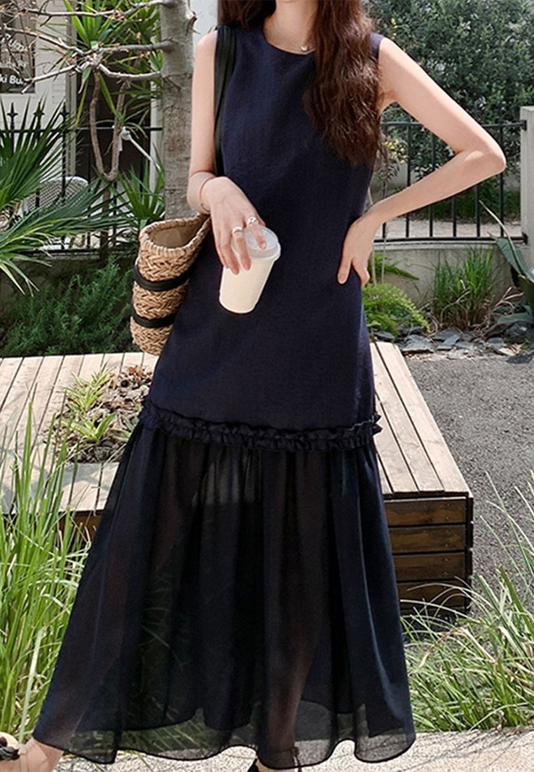 New Summer Mesh Paneled Sleeveless Tank Dress CA25061780BL