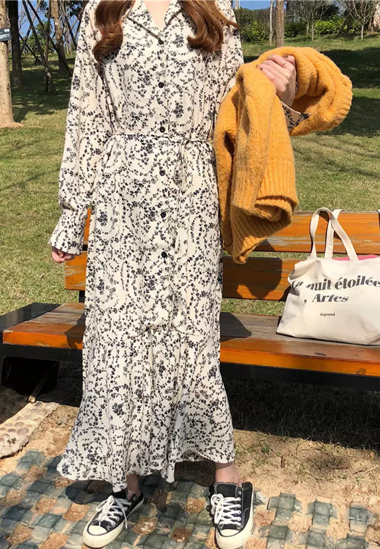 Vintage elegant lace up loose dress CA24092742BE