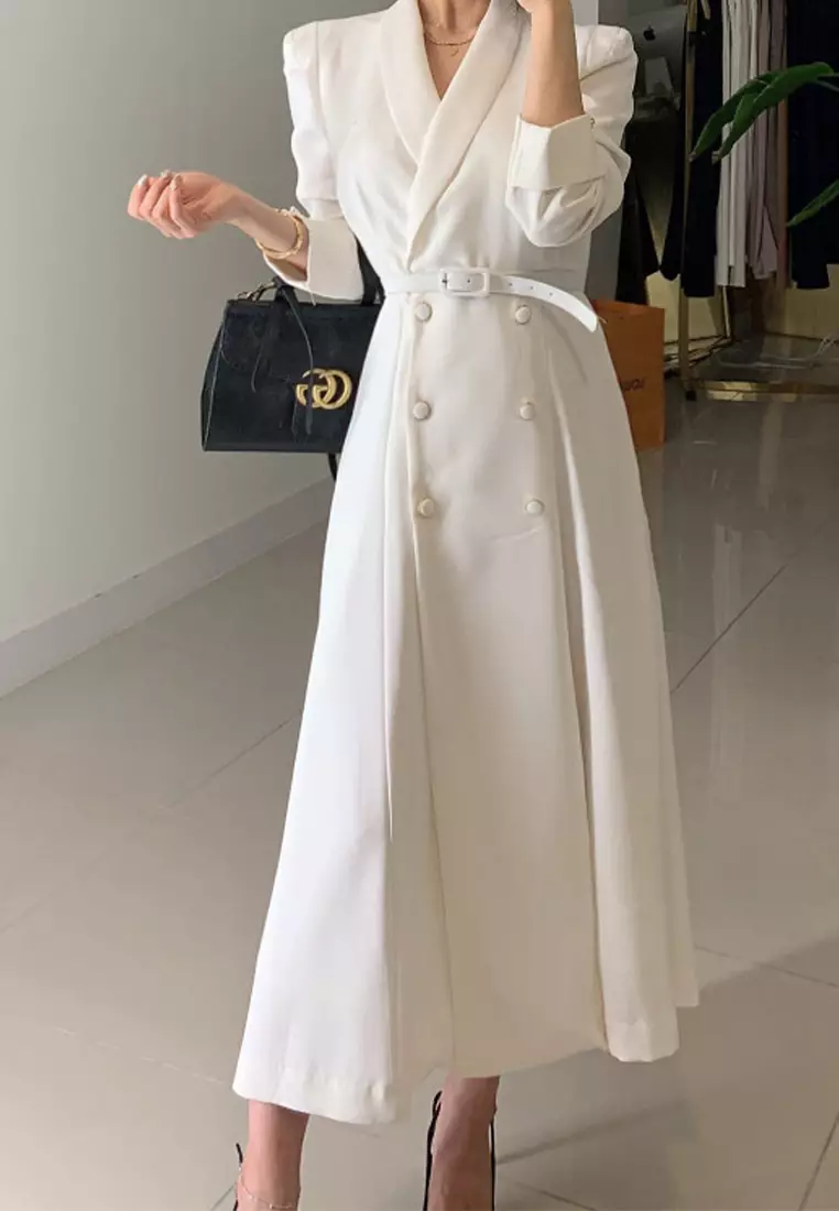 French style waist cinching solid color long dress CA24092723PI