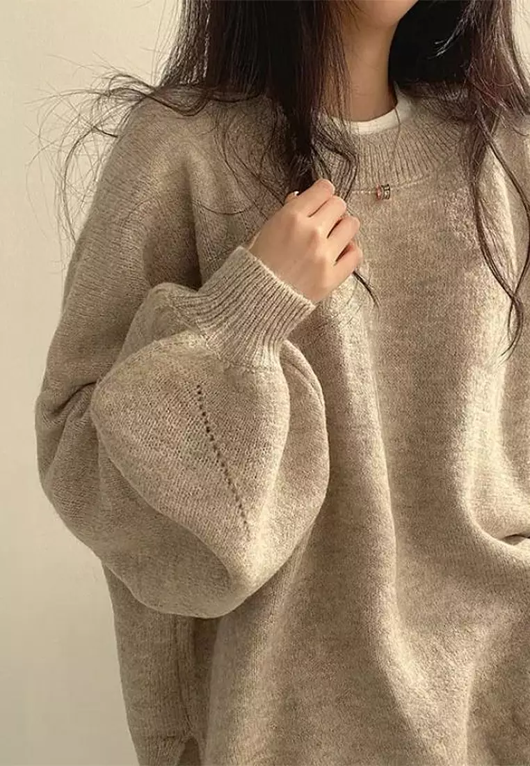 Casual versatile long sleeved warm knit sweater CA24092732BW