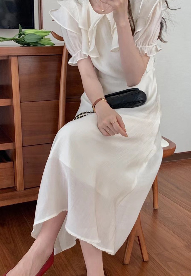 Summer temperament double-layer lapel solid color dress CA25032748BE