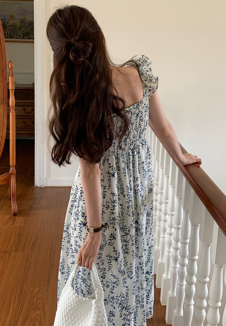 Square collar floral suspender dress CA25032758MT