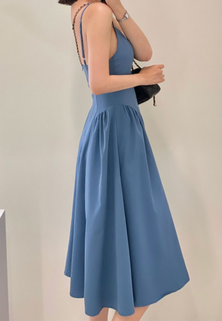 Korean Summer Splicing Waist Strap Dress CA25032734BL
