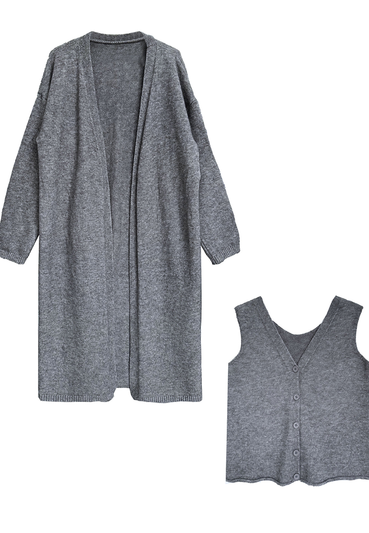 Long knitted cardigan vest vest vest vest suit CA24092351GY