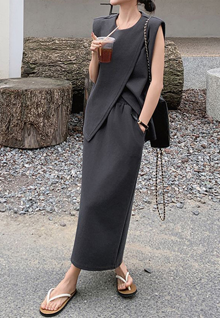 Gray Casual Summer Top and Skirt Two-Piece Set CA25061782GY