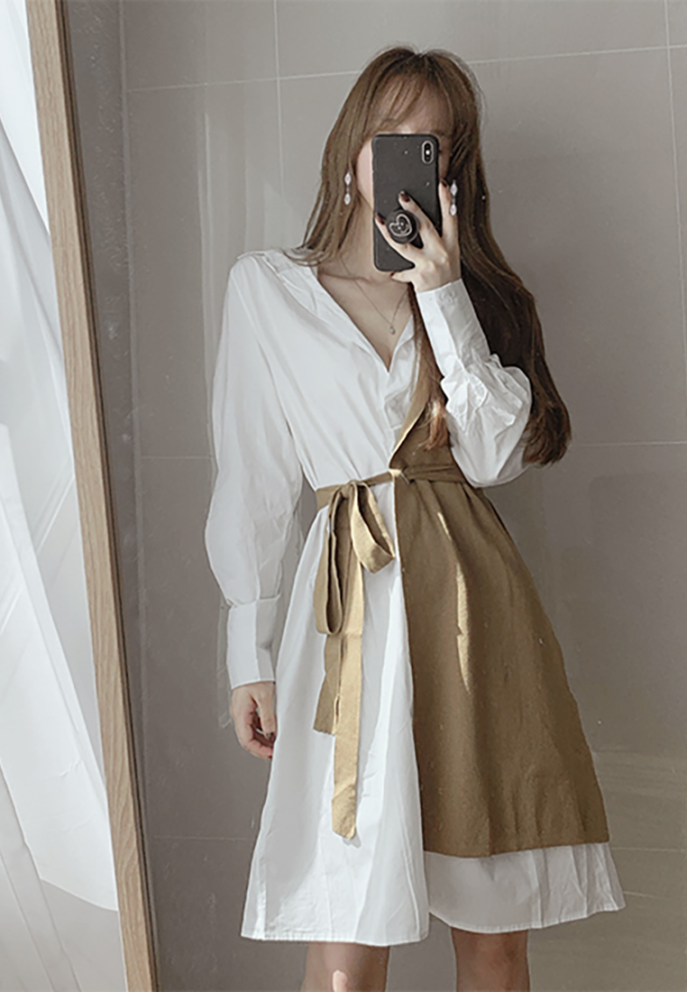 2024 new style spliced ​​long-sleeved shirt dress K092504-BW