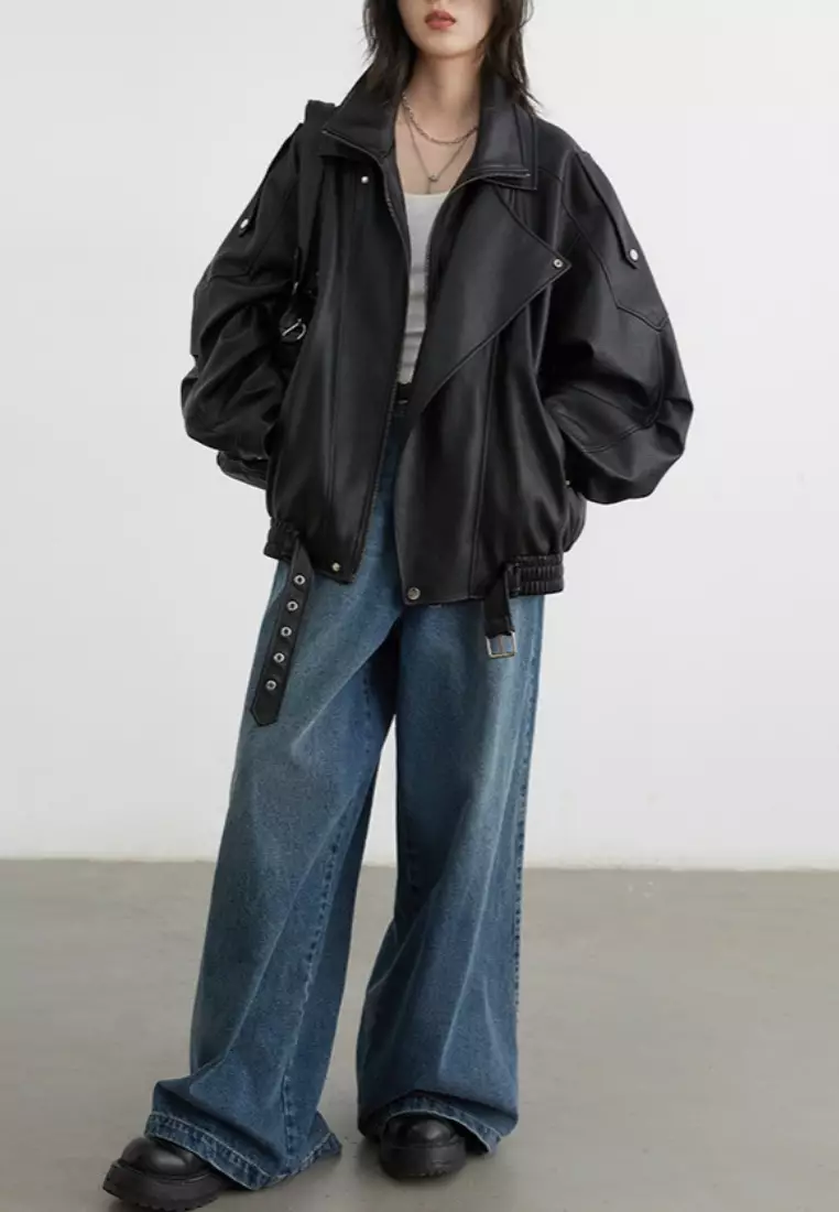 Luxury new style retro stand collar motorcycle jacket K112501BK