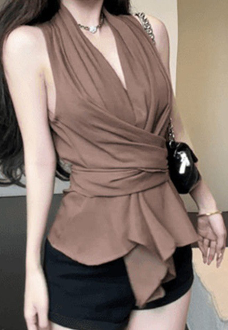 Summer French Hottie Sleeveless Halter Top CA25061783BW