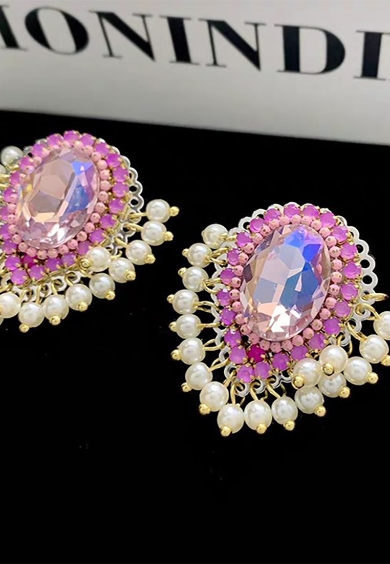 Light luxury retro diamond geometric palace style earrings CA25052383 -1