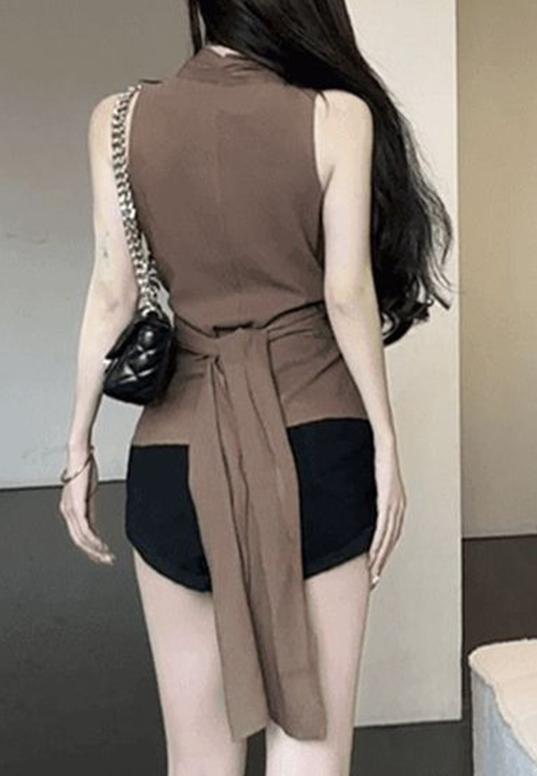 Summer French Hottie Sleeveless Halter Top CA25061783BW