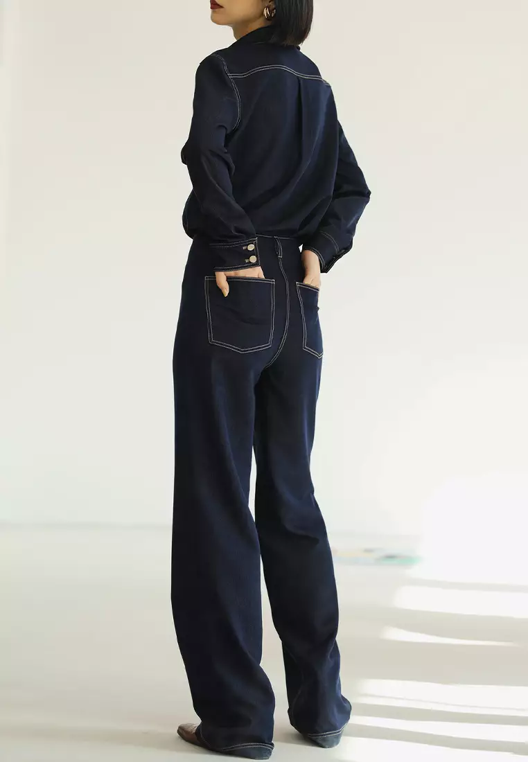 Autumn soft retro denim shirt and pants set CA24092302