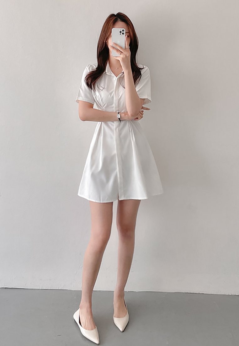 French solid color waist slimming dress CA25032727BL