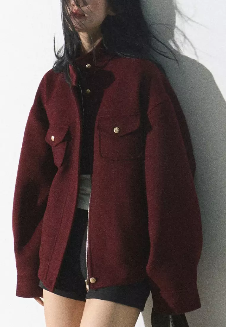 Luxurious new temperament retro Ancora red wool jacket K112502