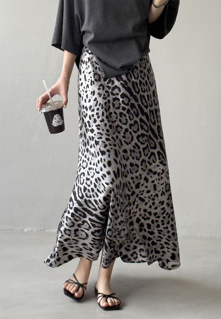 Summer High-Waisted Leopard Print Slit A-Line Skirt CA25061786MT