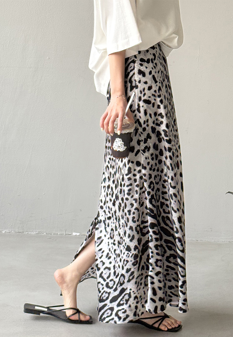 Summer High-Waisted Leopard Print Slit A-Line Skirt CA25061786MT