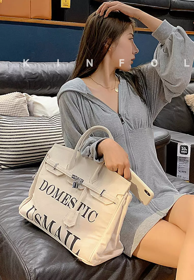 S/S High-quality fashion printing large letter pattern large-capacity one-shoulder hand-held canvas bag A23032117-sunnydaysweety